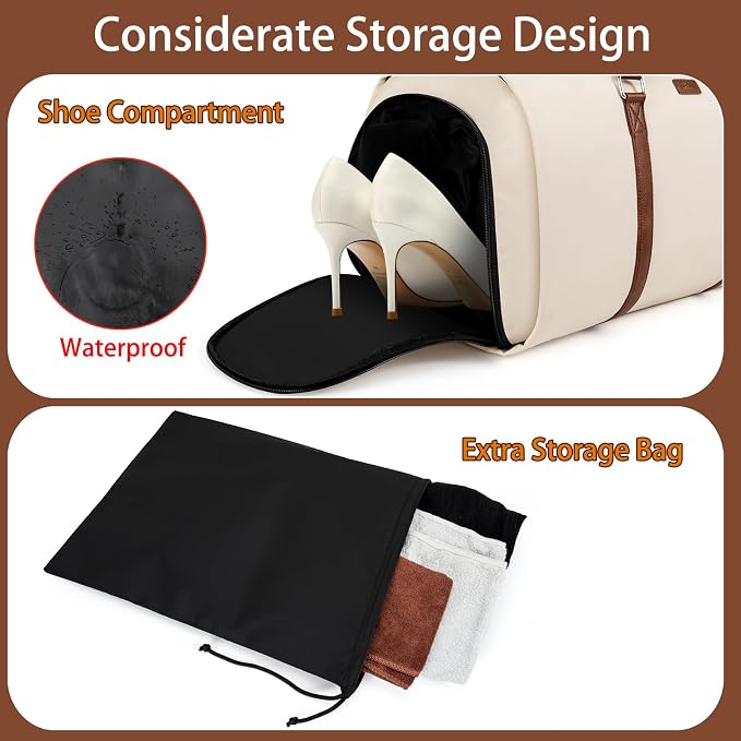 Convertible 2-in-1 Garment Bags for Travel, 50L Carry On Garment Duffle Bag With Shoe Compartment Large Weekender Bag for Women Men Hanging Suitcase Suit Travel Duffel Overnight Bags - Image 2