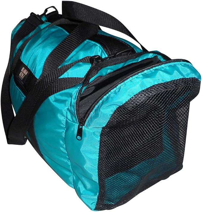 Duffle Bag Wet and Dry with One End Compartment Mesh, Front Pocket, Made In USA (Turquoise) - Image 3