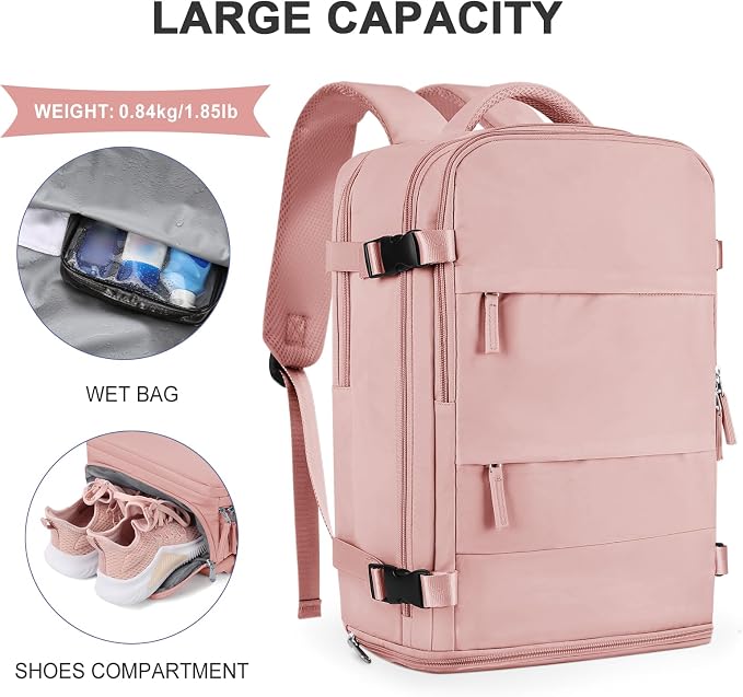 coowoz Large Travel Backpack For Women Men,Carry On Backpack Flight Approved,Hiking Backpack Waterproof Outdoor Sports Rucksack Casual Daypack Fit 15.6 Inch Laptop Shoes Compartment - Image 4