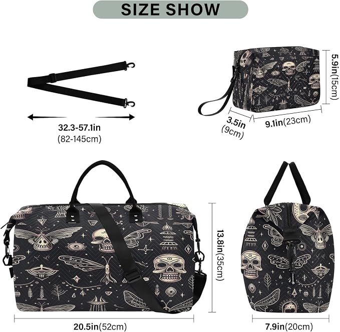 Butterfly Skull Head Travel Duffle Bag Gym Yoga Carry on Bags for Men Women Weekender Bag - Image 3