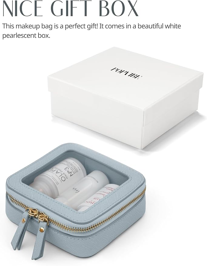 Popvibe Clear Makeup Bag Travel Cosmetic Case Transparent Toiletry Bag with Zipper, Portable Make Up Organizer Traveling Compact Car Bag for Essentials, Light Blue, Mini - Image 7