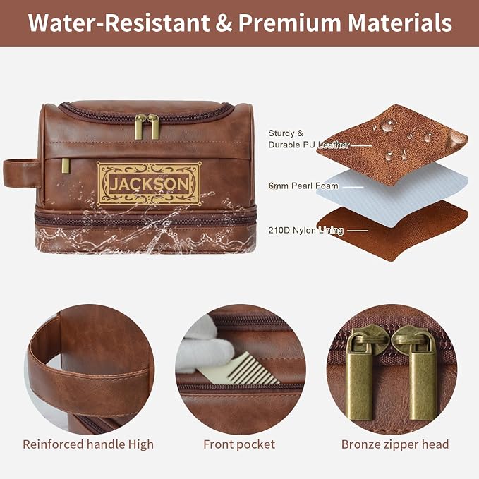 Personalized Toiletry Bag For Men, Large Capacity Travel Doop Kit, Vintage Color PU Leather, Custom Name Initials, Gifts for Dad, Husband, Boyfriend, Groomsmen, Birthday (Style 3) - Image 2
