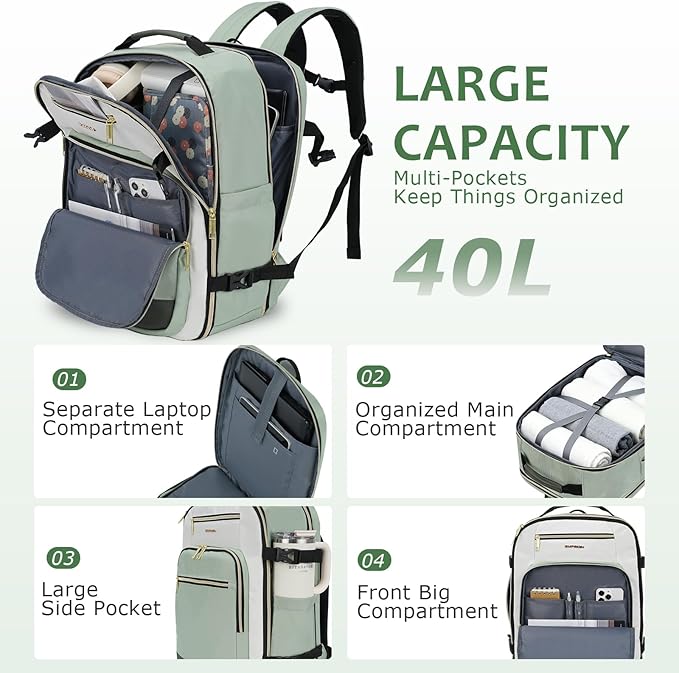 EMPSIGN 40L Travel Backpack for Women & Men | Airline Approved Carry On, TSA Personal Item Bag, Waterproof, Overnight Weekender Essentials, Fits 17" Laptop - Image 2