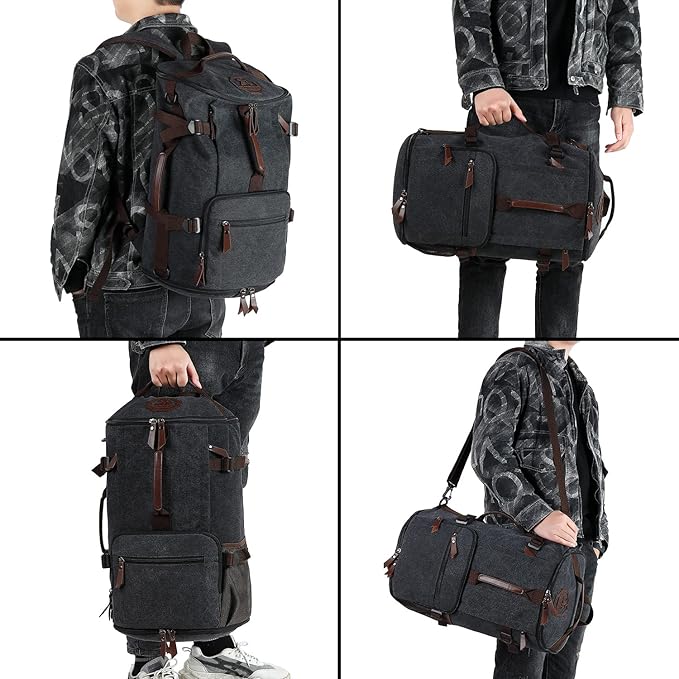 Kalesi Gym Duffle Bag Backpack 4-Way Vintage canvas with Shoes Compartment for travel Sport Hiking laptop (Vintage coffee) - Image 5