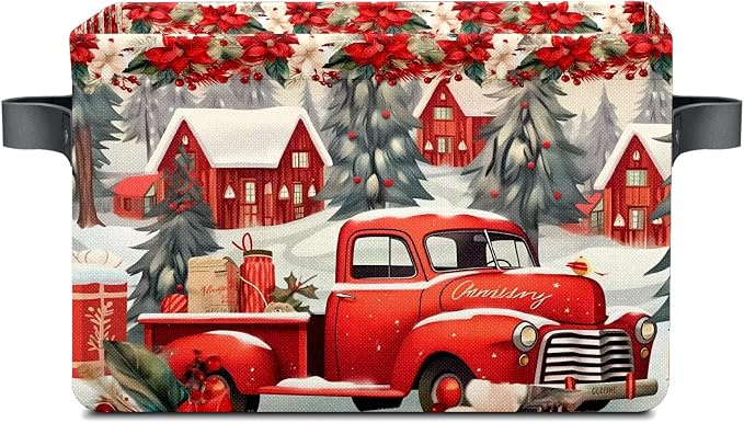 Red Christmas Truck Basket, Foldable Fabric Storage Bin, 14 x 10 x 8, 20L by Unknown