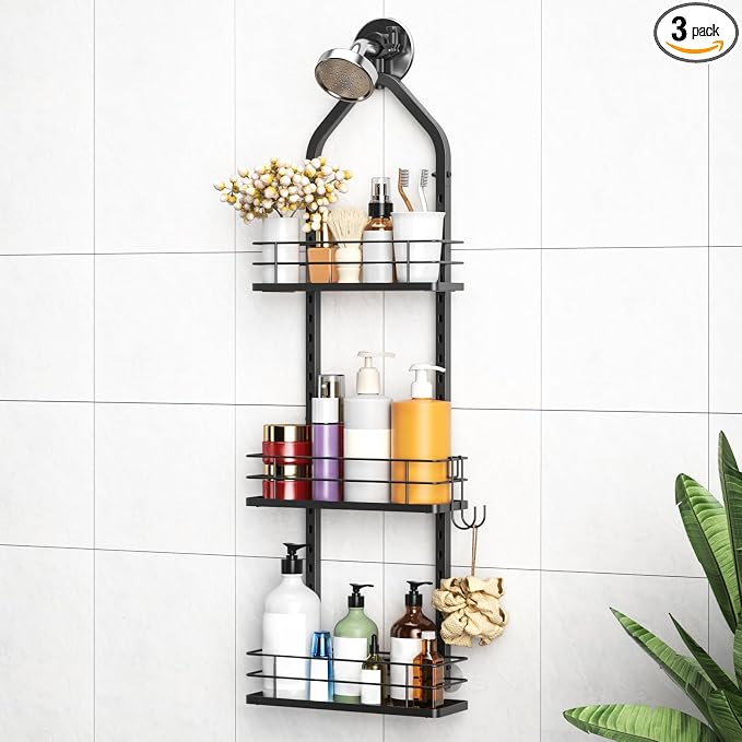 Shower Caddy Hanging, Adjustable Anti-Swing-Over The Shower Head Caddy, 3 Tier Stainless Steel Bathroom Storage Organizer Bathroom Shelves Basket Rack Shower Caddies (3Tier) by Aquohola