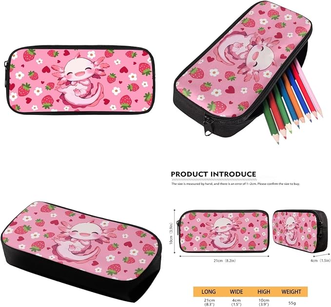 Axolotl Backpack for School Girls 3rd Grade Preppy with Lunch Box Strawberry Bookbag and Lunch Bag Set 17in Elementary Schoolbag Lunch Bag Pencil Case Water Bottle Holder 4 in 1 Back Pack - Image 6