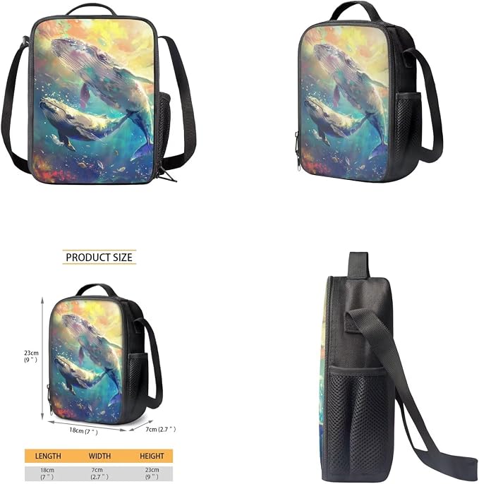 Whale Backpack for Girls Kids Backpack with Lunch Box Water Bottle Bag and Aesthetic Pencil Case 4PCS Set Bookbag with Front Pocket for School Teens 17" Lightweight School Bag with Side Pocket - Image 4