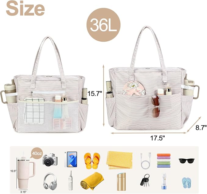 Bluboon Waterproof Beach Tote Pool Bags for Women Ladies Extra Large Carry On Bag With Wet Compartment for Weekender Travel - Image 3