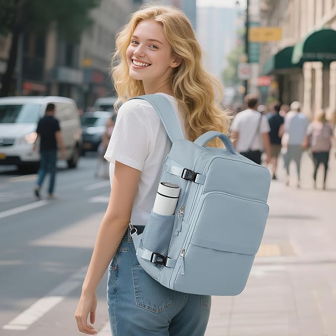 Sinaliy Travel Backpack, TSA Carry on Flight Approved Backpack | Waterproof 17.3 Inch Laptop Backpack with Multi-Pockets, Personal Item Travel Bag for Work, College, Business, Light Blue - Image 2