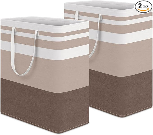 HomeHacks 2-Pack Large Laundry Basket, Waterproof, Freestanding Laundry Hamper, Collapsible Tall Clothes Hamper with Extended Handles for Clothes Toys in the Dorm and Family (Brown, 100L) by HomeHacks
