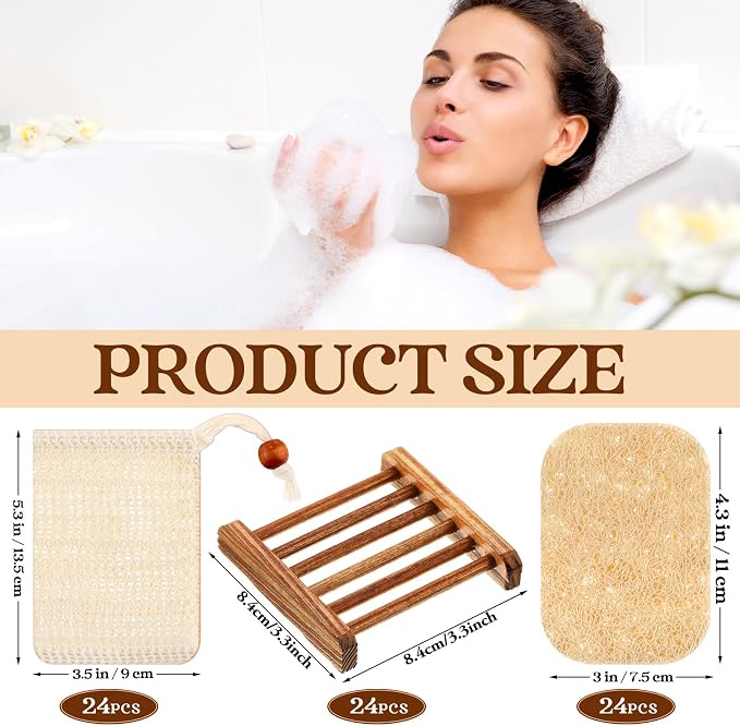 Yaomiao 72 Pcs Soap Saver Set Bulk Includes Wood Soap Dish, Saver Pads with Self Drain, Bar Holder Mesh Bag for Shower Bath Home Toilet Kitchen Hotel Restaurant(Brown) - Image 2