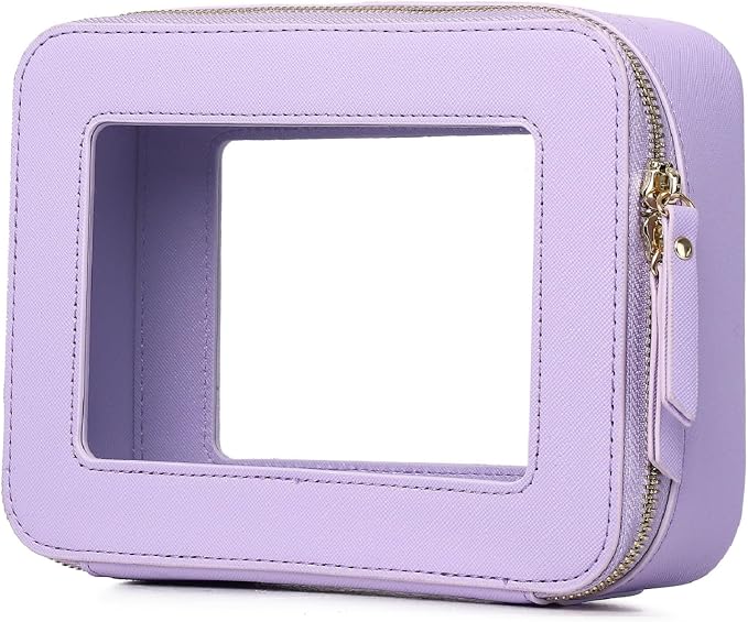 Clear Makeup Bag Women's Waterproof Travel Cosmetic Case and Toiletry Bag Portable Makeup Organizer Bag for Car with Zipper (Purple, M) by LOFOWN