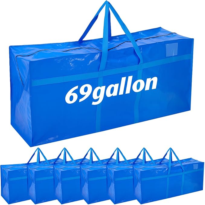 Windyun 4 Pack 69 Gallon Extra Large Moving Bags XXL Heavy Duty Storage Bag with Strong Zipper Handle Jumbo Big Tote Box Foldable for College Dorm Travel Clothes Duffle Blanket Pillow(Blue) by Windyun