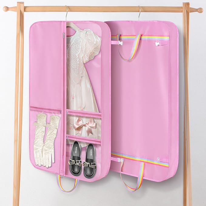 LOVEGRASS Kids Garment Bags for Dance Costumes, 40" Dance Costume Garment Bag for Dance Competition with Multi Pockets and Rainbow Handles Perfect for Dance Recitals and Practice, Pink(2 pack) - Image 5