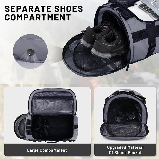 MIER Large Duffle Bag Backpack for Travel Camping Gym Sports, 45L/60L/90L | Water Resistant, Convertible Duffel, Detachable Backpack Straps, Shoe Compartment, Heavy-Duty Tarpaulin, 3 Sizes - Image 3