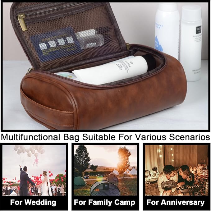 Personalized Leather Toiletry Bag, Brown, Three Layer Structure, Waterproof, Customizable Name Engraving, Travel Organizer for Men, Multi-Occasion Gift (TSN0925) - Image 6