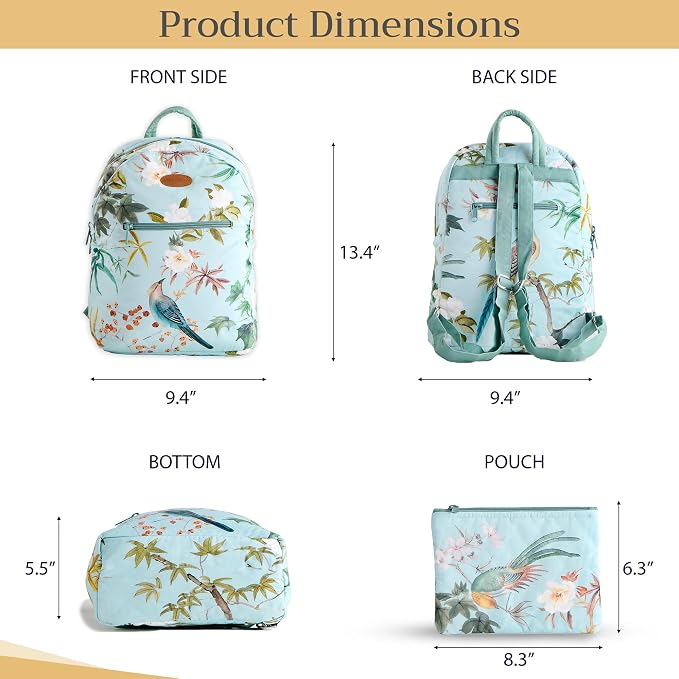 Maison d' Hermine Backpack for Women Men Cotton Shoulder Multipurpose Rucksack with Small Pouch Lightweight Multi Pocket Bag for Travel Work Beach Perfect for Spring Summer (Hokuzai - Blue) - Image 5