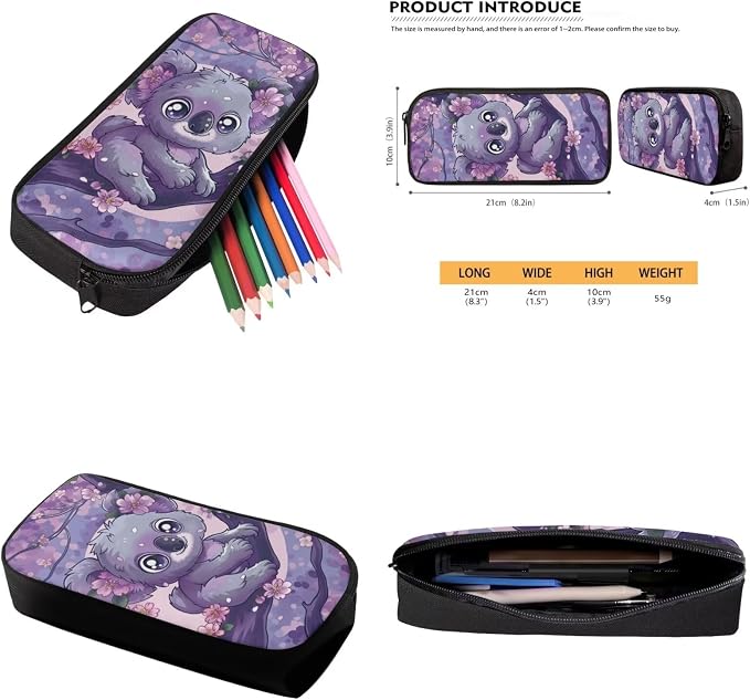 Cherry Blossom Koala Backpack for Girls Kids Backpack with Lunch Box Water Bottle Holder with Strap and Aesthetic Pencil Case 4PCS Set Cute Bookbag with Compartments 17 inch Kawaii School Bag - Image 6
