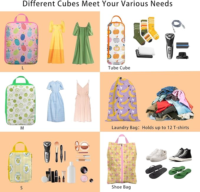 6 Pcs Compression Packing Cubes, Packing Cubes for Travel, Waterproof Luggage Organizer Bags Set, Cute Packaging Cubes for Women Kids Backpack Carry-Ons - Image 4