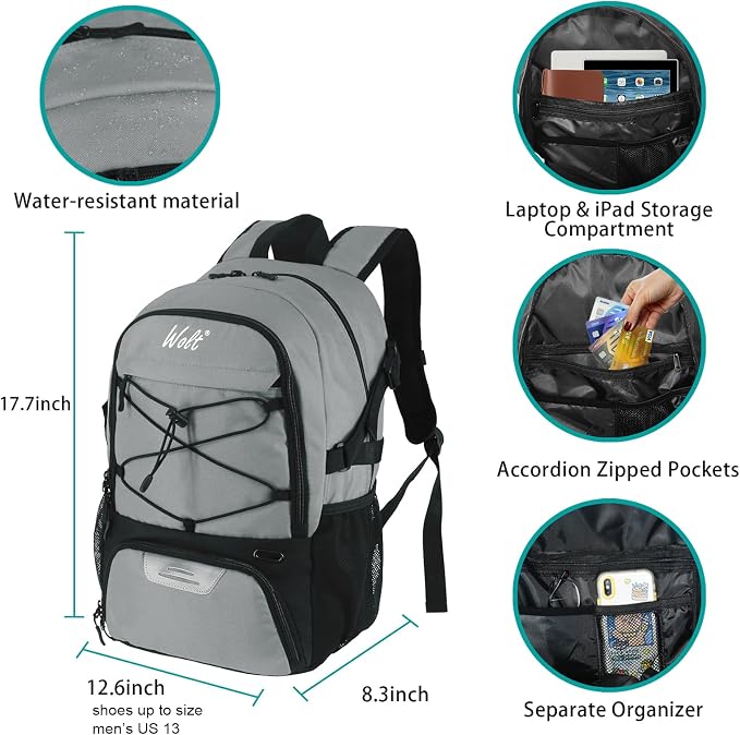 WOLT Basketball Backpack Large Sports Bag with Separate Ball Holder & Shoes Compartment, Best for Basketball, Soccer,Gym - Image 2