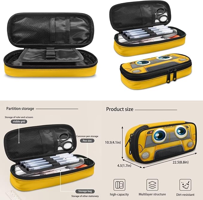 4 Pcs School Bus Schoolbag With Lunch Box Pencil Case Water Bottle Holder Pouch for Boy 6-8,Preschool Children School Backpack Elementary School Bookbag Casual Daypack - Image 2