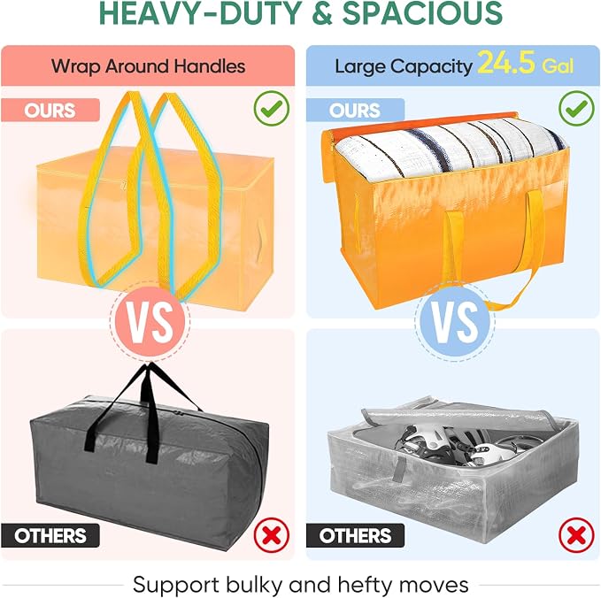 BALEINE 4-Pack Oversized Moving Bags with Reinforced Handles, Heavy-Duty Storage Tote for Clothes, Moving Supplies (Light Yellow, 4-Pack) - Image 4