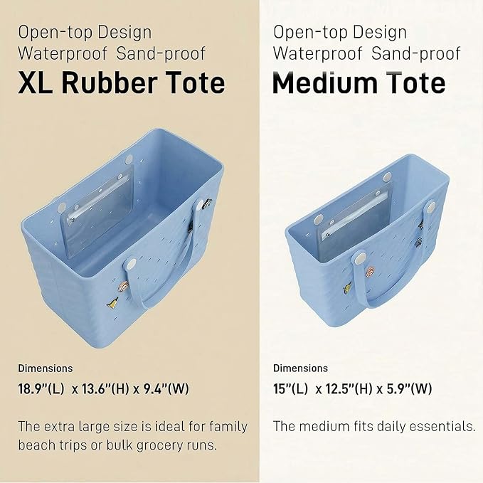 Rubber Tote Bag Extra Large & Medium, Waterproof Beach Bag for Women Men, Pool Travel Swim Silicone Tote - Image 4