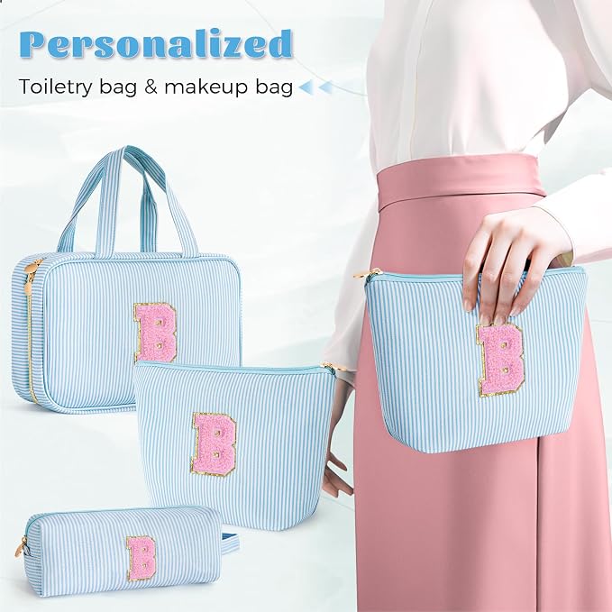 Gifts for Teen Girls Women - Travel Hanging Toiletry Bag & Makeup Bag - Personalized Initial Cosmetic Bag | Birthday Gift for Girl Trendy Stuff - Blue B - Image 4