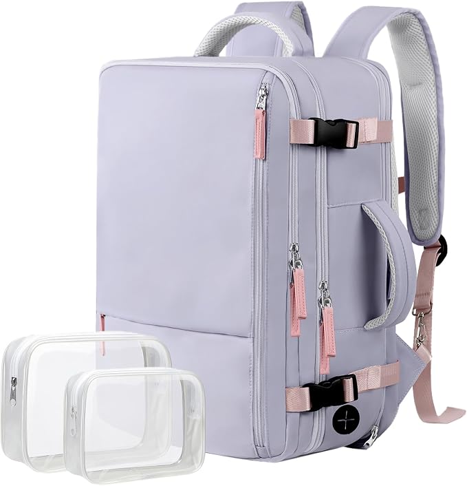 Hanples Travel Backpack for Women, 17 Inch Waterproof Laptop Backpack | 40L Large Carry on Backpack, TSA Flight Approved Anti Theft Travel Bag, Casual Daypack with 2 Toiletry Bags for Trips, Purple by Hanples