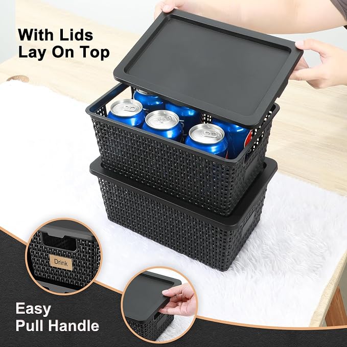 Storage Bins with Lids | Plastic Storage Baskets with Lids for Office Organization,Stackable Organizing Bins with Latching Design, Easy-Clean Boxes for Home, Office, Toys & Classroom Supplies, 6 packs - Image 3