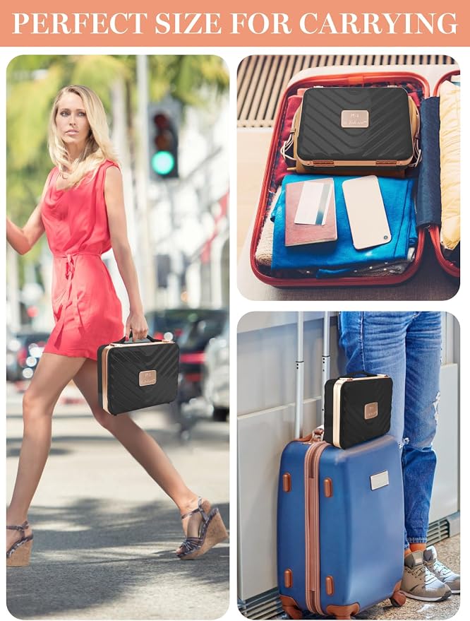 Kalolary Travel Makeup Train Cases with Lighted Mirror 3 Color Setting | Makeup Bag Cosmetic Case Organizer Adjustable Brightness Portable Makeup Storage Box For Makeup Brushes Accessories,Black - Image 7