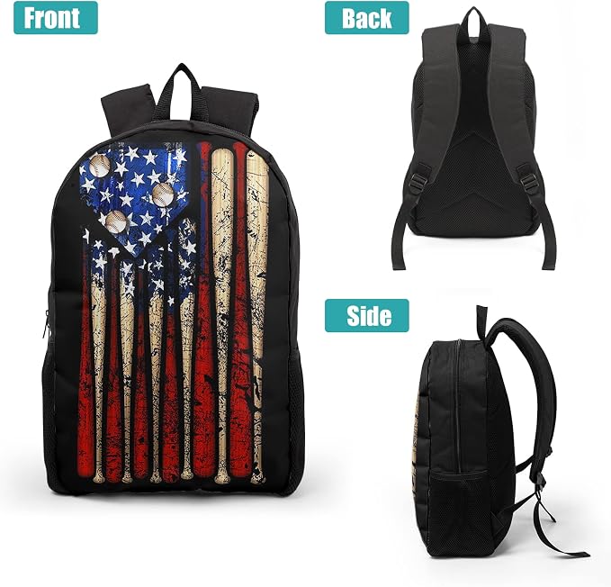 Giwawa American Flag Baseball School Backpack Set Lightweight Teen Girls Women Kids School Bags College Bookbag with Lunch Bag - Image 3