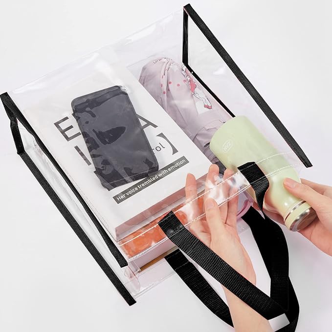 Saintrygo 20 Pack Clear Tote Bags Bulk 12 x 12 x 6 PVC Plastic Tote Bag with Handles for Stadium Work Beach Sports(Black) - Image 2