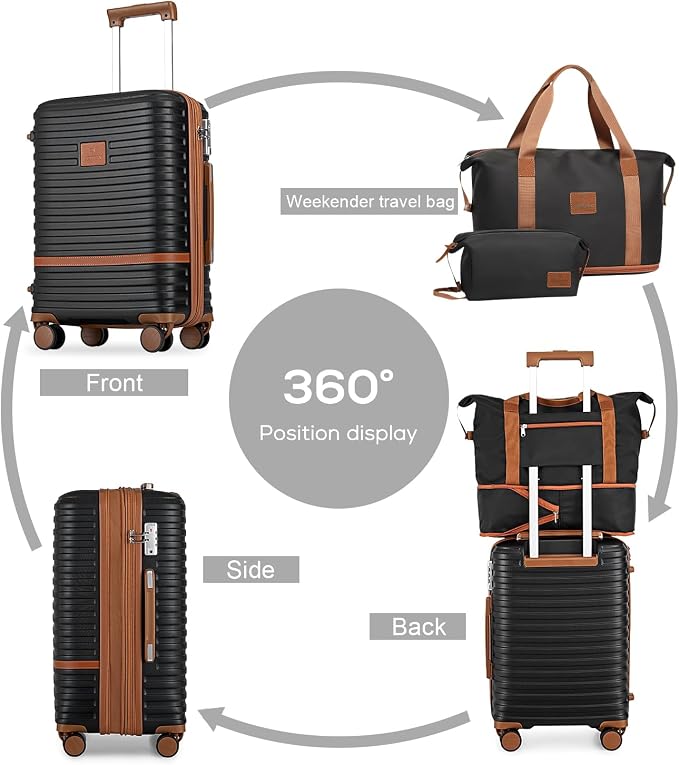 Joyway Carry On Luggage 20 Inch Expandable Suitcase with Spinner Wheel, 4 Piece Hard Shell Luggage Set with TSA Lock(Black brown) - Image 5