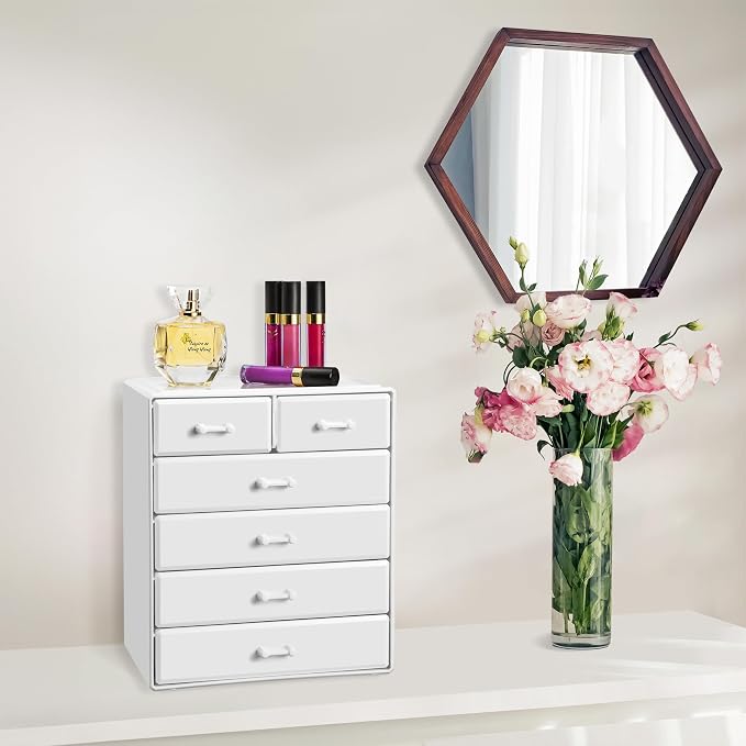 Sorbus Acrylic Makeup Organizer - Organization and Storage Case for Cosmetics Make Up & Jewelry - Large Makeup Organizer for Vanity, Bathroom, College Dorm, Closet, Desk (4 Large, 2 Small Drawers) - Image 5