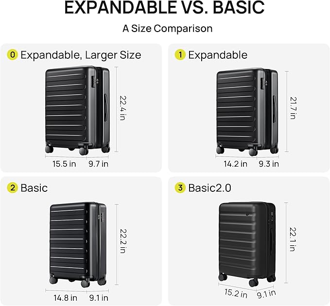 NINETYGO Carry On Luggage, Black, Rhine Max, 20 Inch | 22x14x9 Airline Approved, Smooth Spinner Wheels, Expandable, Hard Shell PC, TSA Approved - Image 2