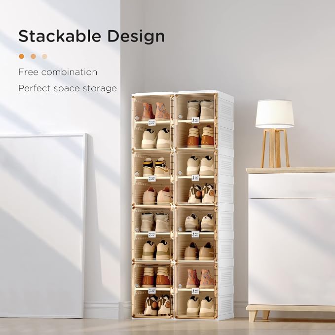ANTBOX Shoe Organizer Storage Box, Portable Folding Shoe Rack for Closet with Magnetic Clear Door,Large Sneaker Cabinet Bins Sturdy Easy Assembly 8 Layers-8 Grids - Image 2
