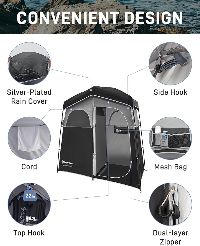 KingCamp Shower Tent, Portable Privacy Tent Outdoor Camping 1/2 Room Toilet Tents with Shower Bag & Dressing Room for Beach, Camping & Hiking - Image 3