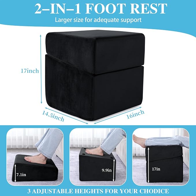 Under Desk Foot Rest, ROYALAY Ergonomic Office Footrest with 3 Adjustable Heights, High-Density Memory Foam Leg Rest for Home, Travel, Airplane with Washable Cover - Image 2