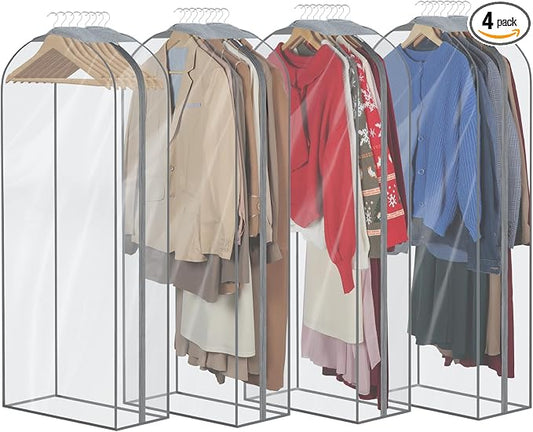 Zilink 10" All Gusseted Clear Garment Bags for Hanging Clothes 50" Hanging Garment Bags for Storage Suit Coat Bags for Closet Storage, 4 Packs by Zilink