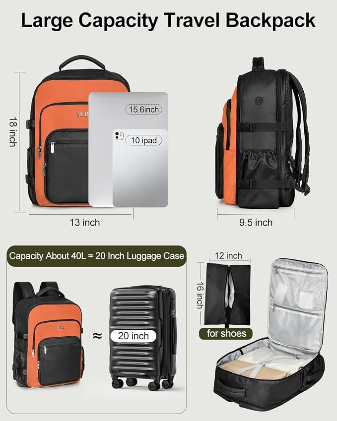 Travel Backpack for Women & Men, Carry On Personal Item Bag Flight Approved, Large Waterproof Laptop Backpack for Travel, Overnight, College & Commuting Black-Brown - Image 7