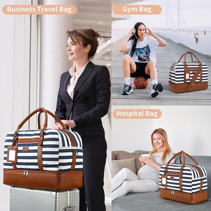 Wogarl 4PCS Weekender Bags for Women Large Overnight Weekend Travel Duffel Carry on Shoulder with Shoe Compartment Canvas Toiletry Bag for Travel Business Gym - Image 6