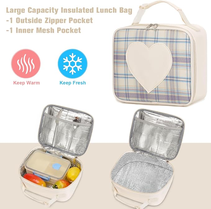 ACESAK Backpack for Girls - Bookbag Backpacks Schoolbag for Girls Kids Teen Women Casual Travel Daypacks - School Bag Elementary Middle School College Cute Backpack with Lunch Box (Beige) - Image 4