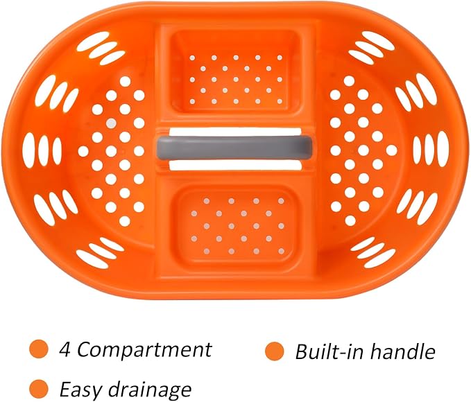 SIMPLYKLEEN Large Shower Caddy Portable 2PC - Made in USA Plastic Jumbo Size Dorm Storage Candy Tote with Handle Shower Organizer for Bathroom, Pantry, Kitchen, College Dorm, Orange - Image 2