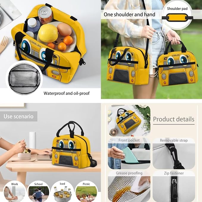 POLERO Cartoon School Bus Backpack for Elementary Preschool Kindergarten Boys Girls Bookbag with Lunch Box Pencil Case Water Bottle Holder - Image 6