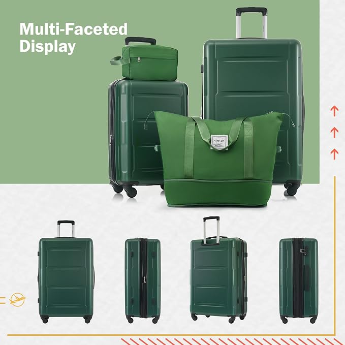Merax Luggage Sets 2 Piece Suitcase Set, Hardshell 20 IN & 28 IN Suitcase Set with Duffel Bag, Travel Suitcases with Spinner Wheels and TSA Lock(Green) - Image 2