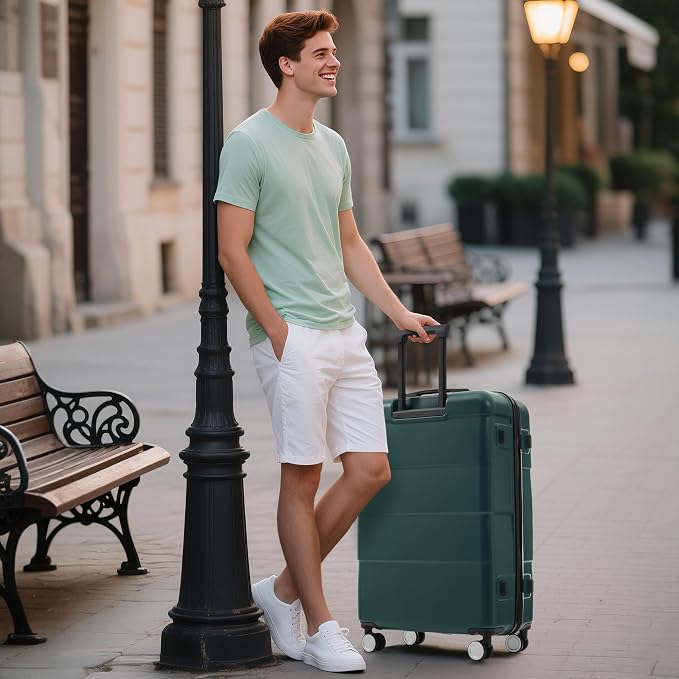 Merax Luggage Set, 3 Piece Hardcase Luggage with Double Spinner Wheels | Carry on Suitcase Airline Approved,20+24+28 inch,Dark Green - Image 8