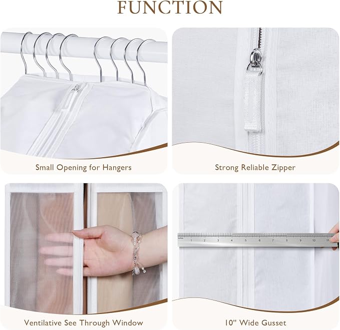 Univivi Premium Cotton Garment Bags for Hanging Clothes, 32 Inch Washable Suit Bags for Closet Storage with Extra Large 10" Gusset & Clear Window - Perfect for Shirts, Short Skirt - 4 Pack - Image 2