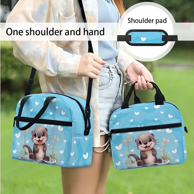 Children Schoolbag Set 4Piece Set Cartoon Otter Backpack with Lunchbox Insulated Lunchbag+Pencil Case+Water Bottle Carrier Bag for Boys Girls Kindergarten Bookbag Full Set - Image 5